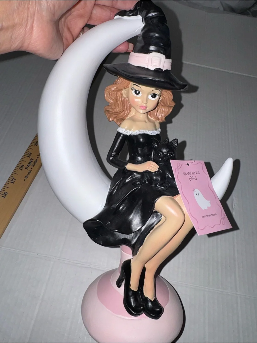 Witch with black cat on crescent moon BNWT